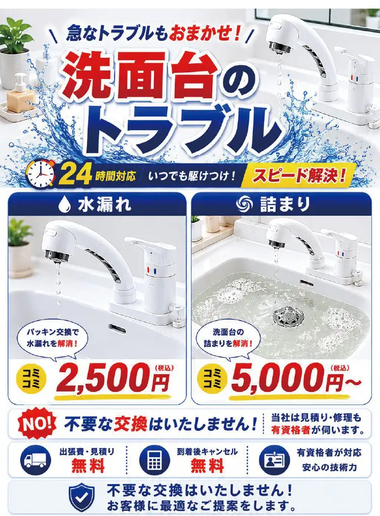 急なトラブルもおまかせ！洗面台のトラブル