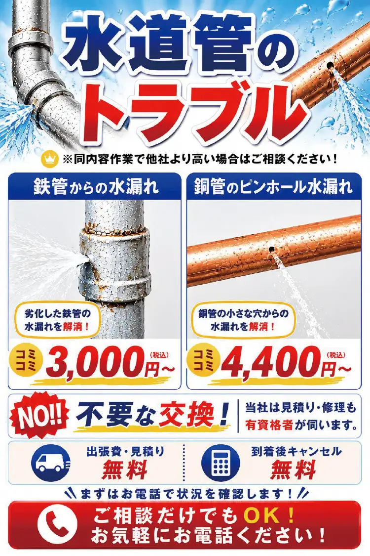 急なトラブルもおまかせ！水道管のトラブル
